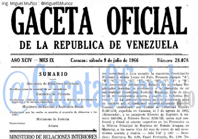 Gaceta Oficial 28078 del 9 Julio 1966