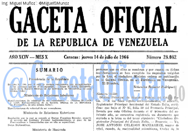 Gaceta Oficial 28082 del 14 Julio 1966
