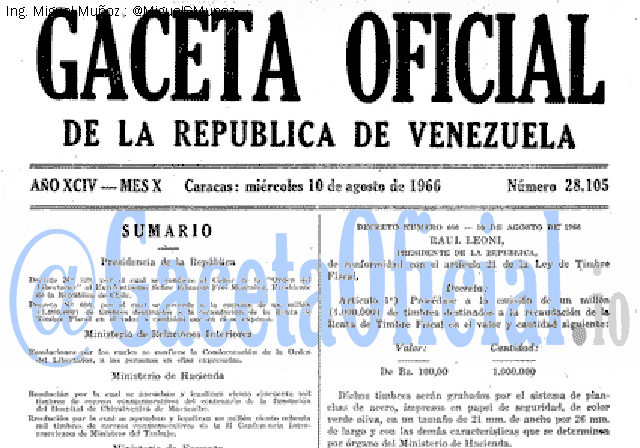 Gaceta Oficial 28105 del 10 Agosto 1966