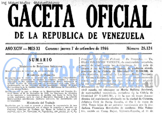 Gaceta Oficial 28124 del 1 Septiembre 1966