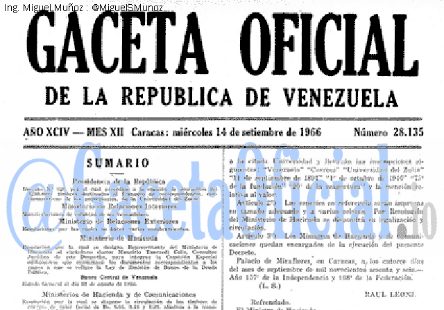 Gaceta Oficial 28135 del 14 Septiembre 1966