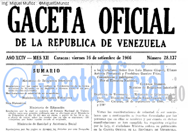 Gaceta Oficial 28137 del 16 Septiembre 1966