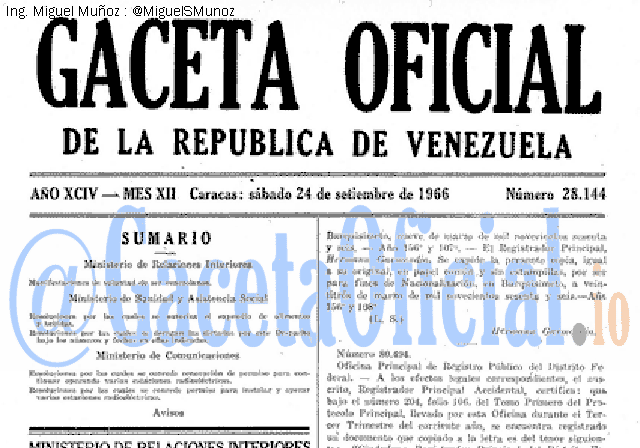 Gaceta Oficial 28144 del 24 Septiembre 1966