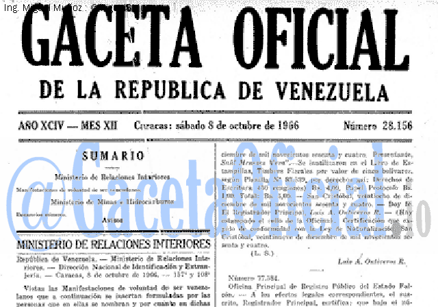 Gaceta Oficial 28156 del 8 Octubre 1966