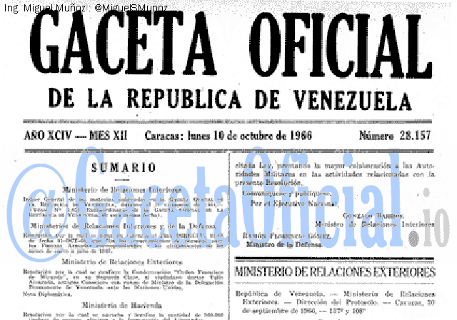 Gaceta Oficial 28157 del 10 Octubre 1966