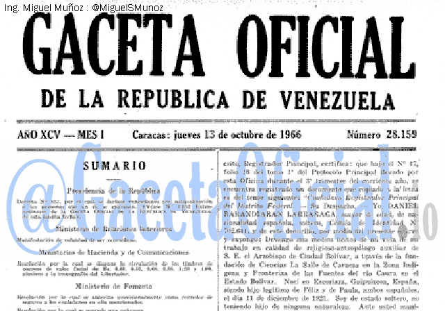 Gaceta Oficial 28159 del 13 Octubre 1966