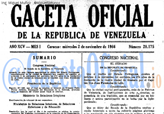 Gaceta Oficial 28175 del 2 Noviembre 1966