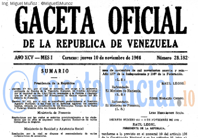 Gaceta Oficial 28182 del 10 Noviembre 1966
