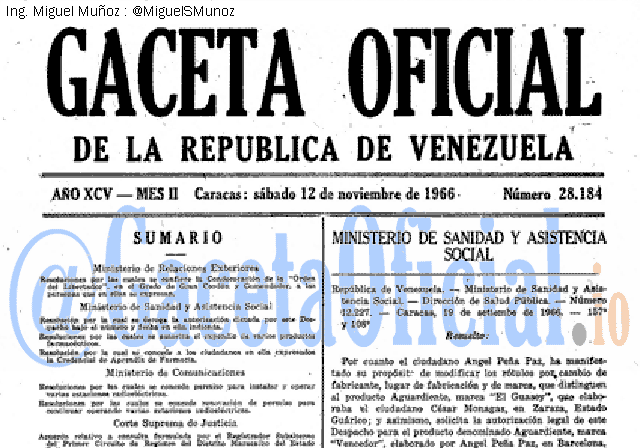 Gaceta Oficial 28184 del 12 Noviembre 1966