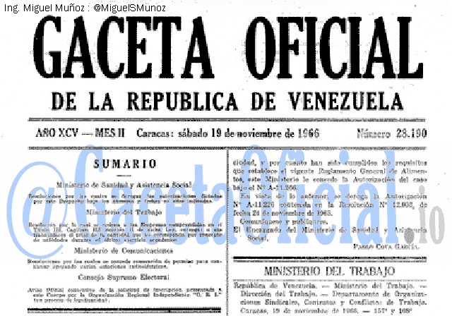 Gaceta Oficial 28190 del 19 Noviembre 1966