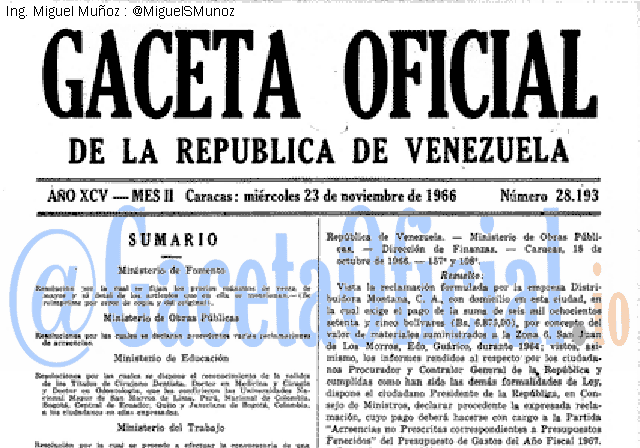 Gaceta Oficial 28193 del 23 Noviembre 1966