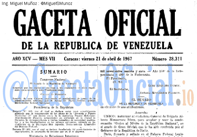 Gaceta Oficial 28311 del 21 Abril 1967