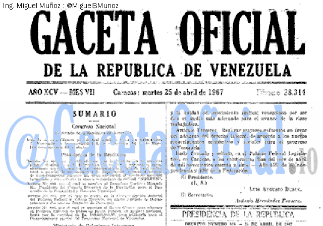 Gaceta Oficial 28314 del 25 Abril 1967