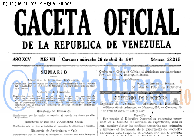 Gaceta Oficial 28315 del 26 Abril 1967