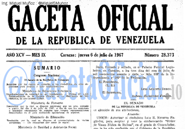 Gaceta Oficial 28373 del 6 Julio 1967