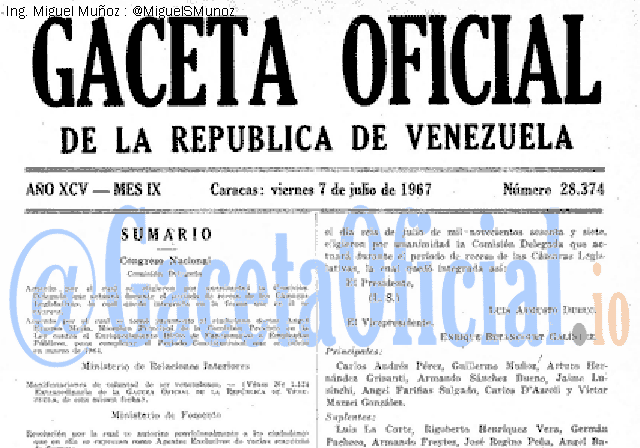 Gaceta Oficial 28374 del 7 Julio 1967