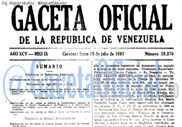 Gaceta Oficial 28376 del 10 Julio 1967