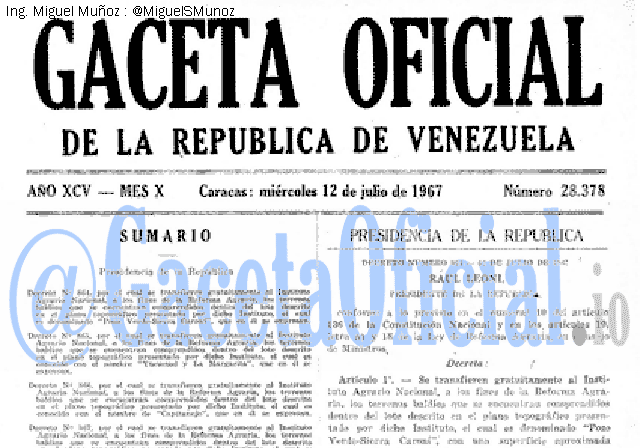 Gaceta Oficial 28378 del 12 Julio 1967