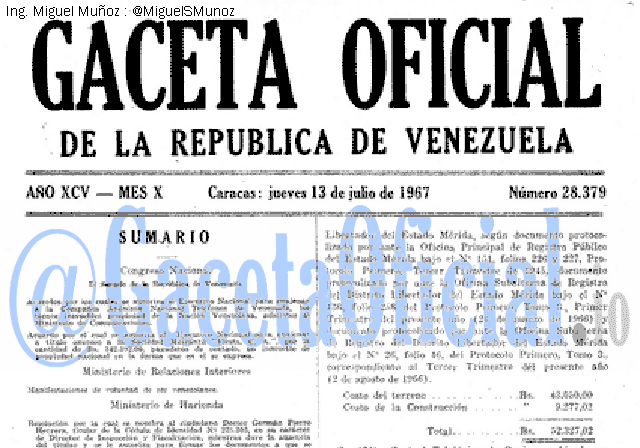 Gaceta Oficial 28379 del 13 Julio 1967