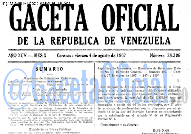 Gaceta Oficial 28396 del 4 Agosto 1967