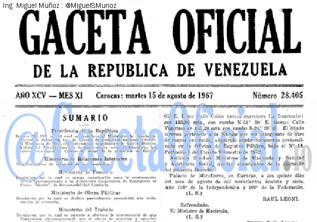 Gaceta Oficial 28405 del 15 Agosto 1967