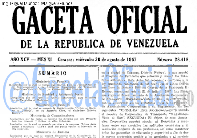 Gaceta Oficial 28418 del 30 Agosto 1967