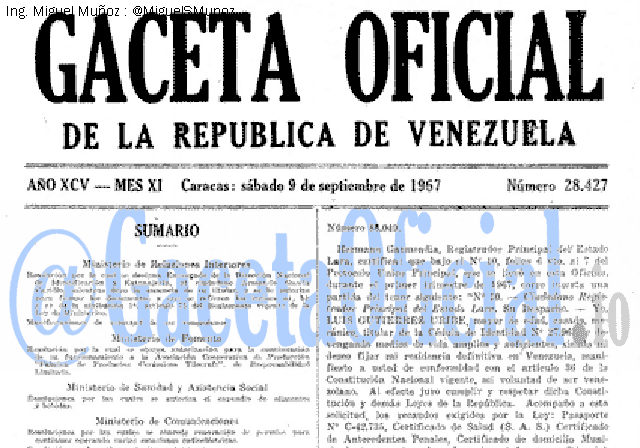 Gaceta Oficial 28427 del 9 Septiembre 1967