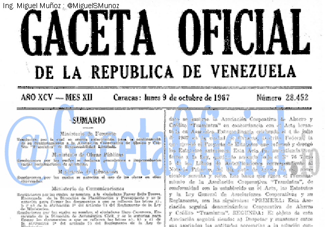 Gaceta Oficial 28452 del 9 Octubre 1967