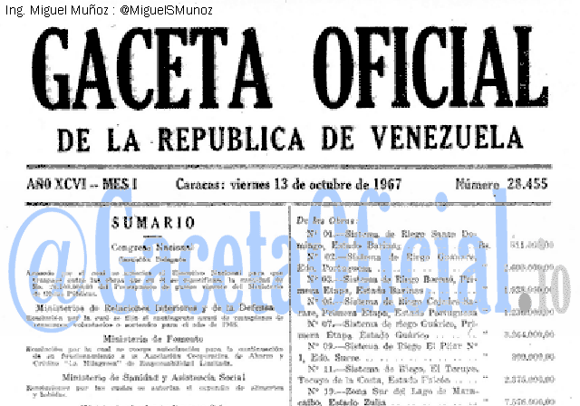 Gaceta Oficial 28455 del 13 Octubre 1967