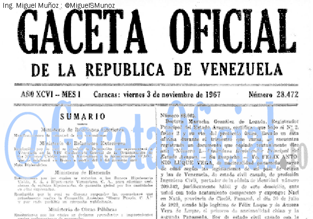 Gaceta Oficial 28472 del 3 Noviembre 1967