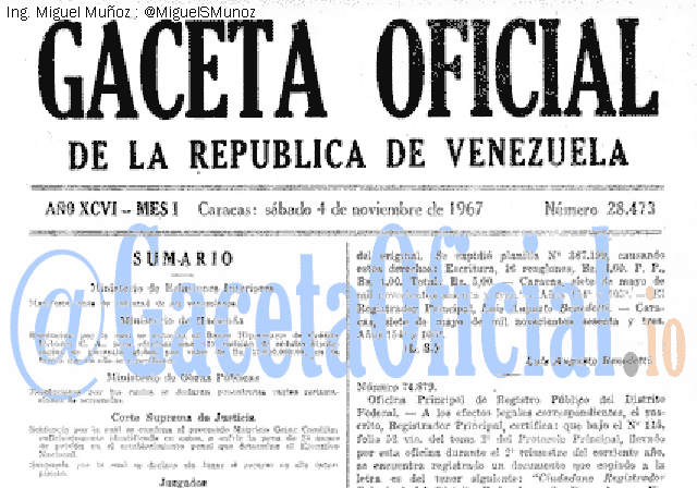 Gaceta Oficial 28473 del 4 Noviembre 1967