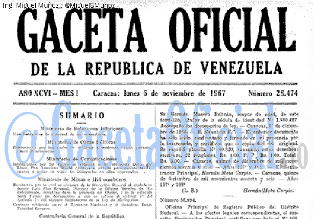 Gaceta Oficial 28474 del 6 Noviembre 1967