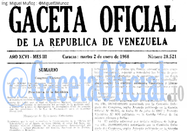 Gaceta Oficial 28521 del 2 Enero 1968