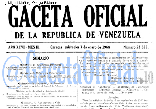 Gaceta Oficial 28522 del 3 Enero 1968