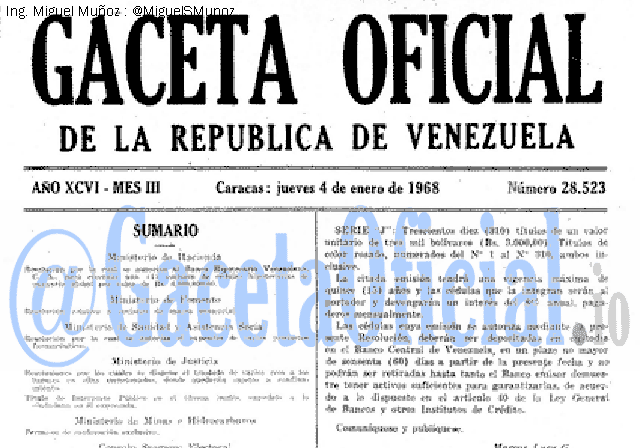 Gaceta Oficial 28523 del 4 Enero 1968