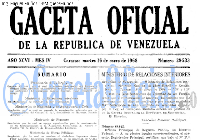 Gaceta Oficial 28533 del 16 Enero 1968