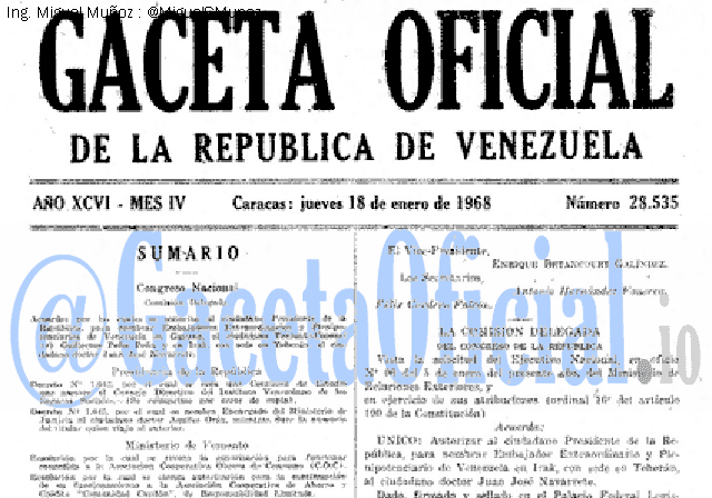 Gaceta Oficial 28535 del 18 Enero 1968