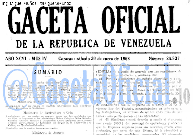 Gaceta Oficial 28537 del 20 Enero 1968