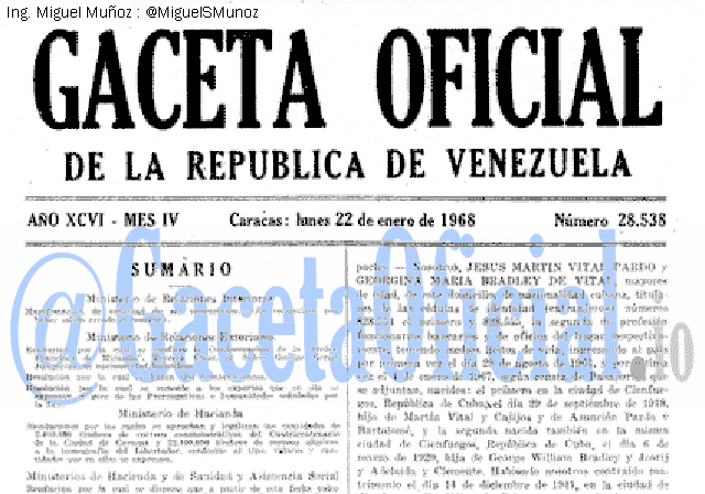 Gaceta Oficial 28538 del 22 Enero 1968