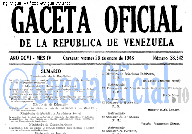 Gaceta Oficial 28542 del 26 Enero 1968