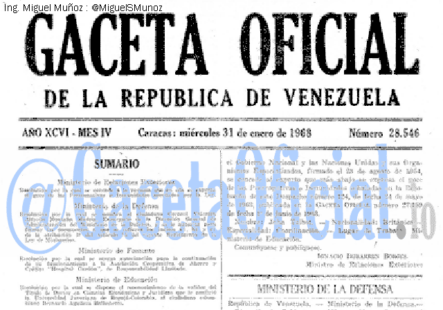 Gaceta Oficial 28546 del 31 Enero 1968