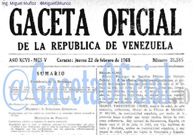 Gaceta Oficial 28565 del 22 Febrero 1968