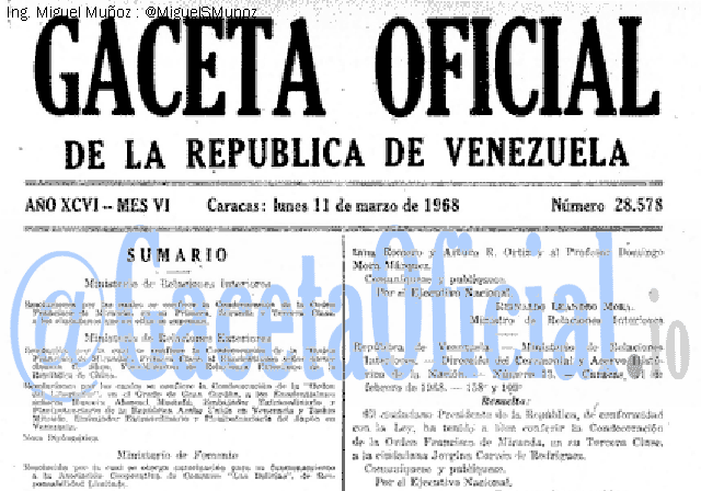 Gaceta Oficial 28578 del 11 Marzo 1968