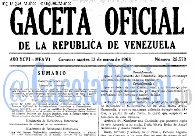 Gaceta Oficial 28579 del 12 Marzo 1968
