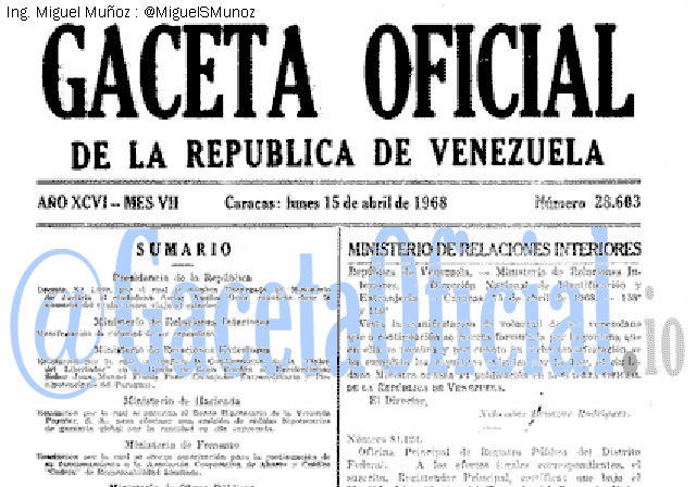 Gaceta Oficial 28603 del 15 Abril 1968