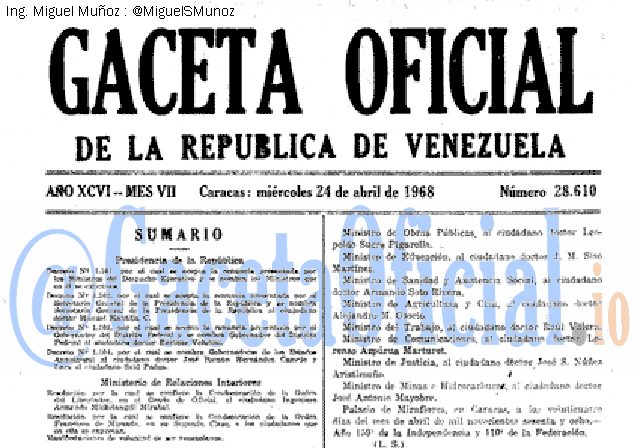 Gaceta Oficial 28610 del 24 Abril 1968