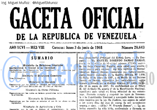 Gaceta Oficial 28643 del 3 Junio 1968