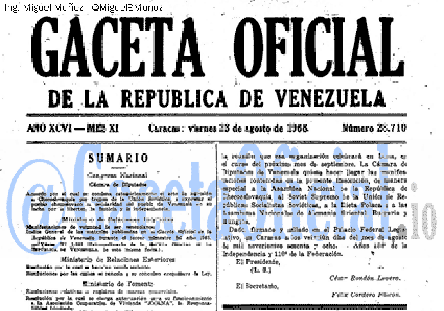 Gaceta Oficial 28710 del 23 Agosto 1968