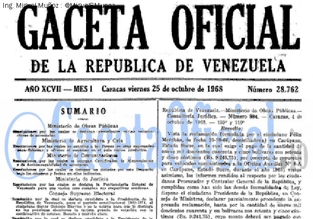 Gaceta Oficial 28762 del 25 Octubre 1968