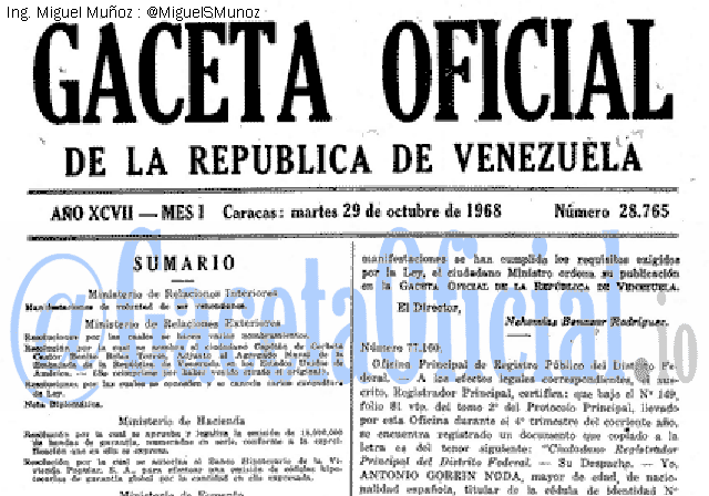 Gaceta Oficial 28765 del 29 Octubre 1968